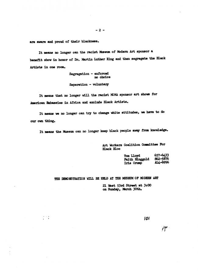 Art Workers Coalition (AWC), <em>Documents 1</em>, New York: Art Workers’ Coalition (AWC), 1969