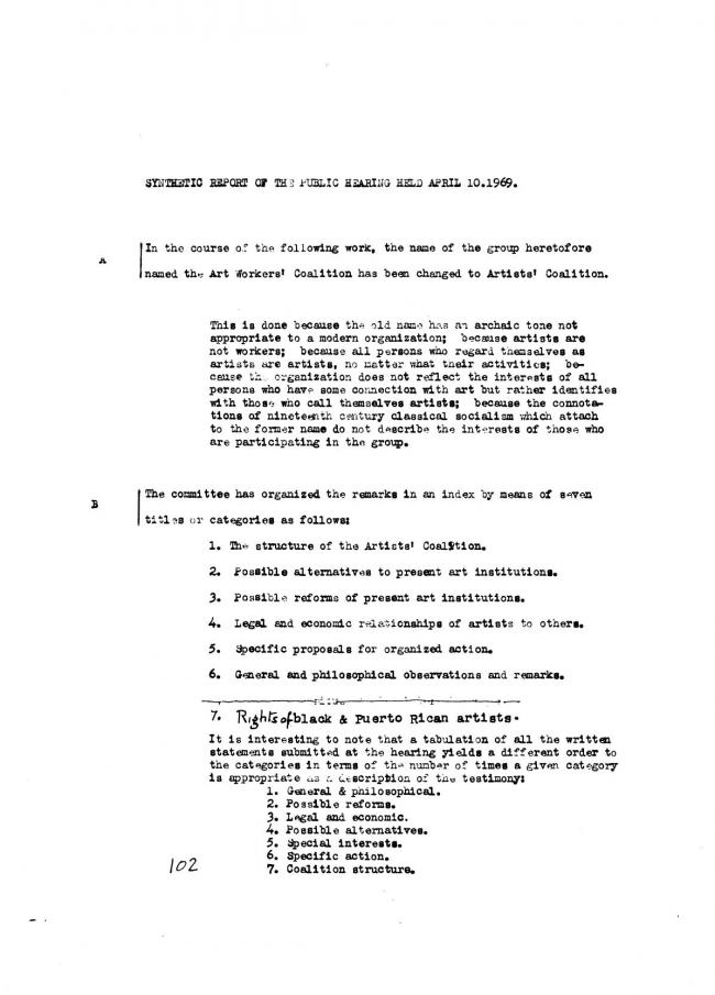 Art Workers Coalition (AWC), <em>Documents 1</em>, New York: Art Workers’ Coalition (AWC), 1969