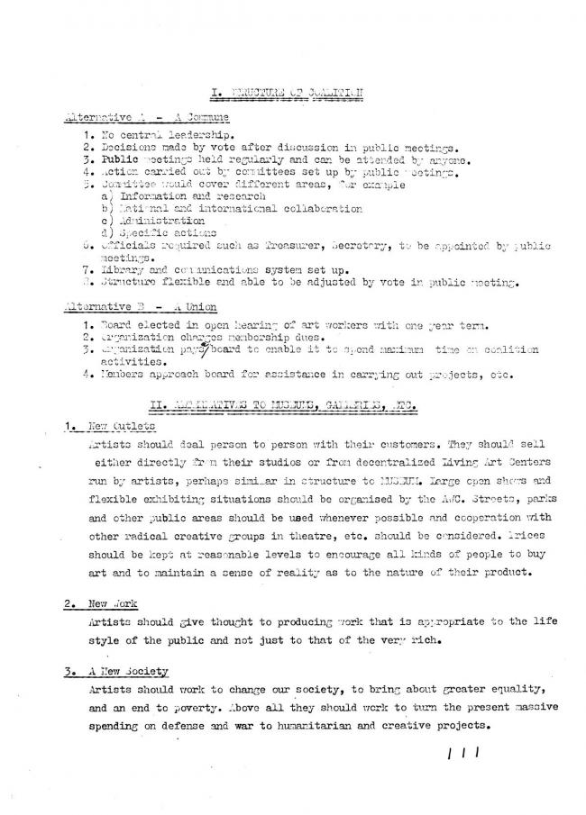Art Workers Coalition (AWC), <em>Documents 1</em>, New York: Art Workers’ Coalition (AWC), 1969