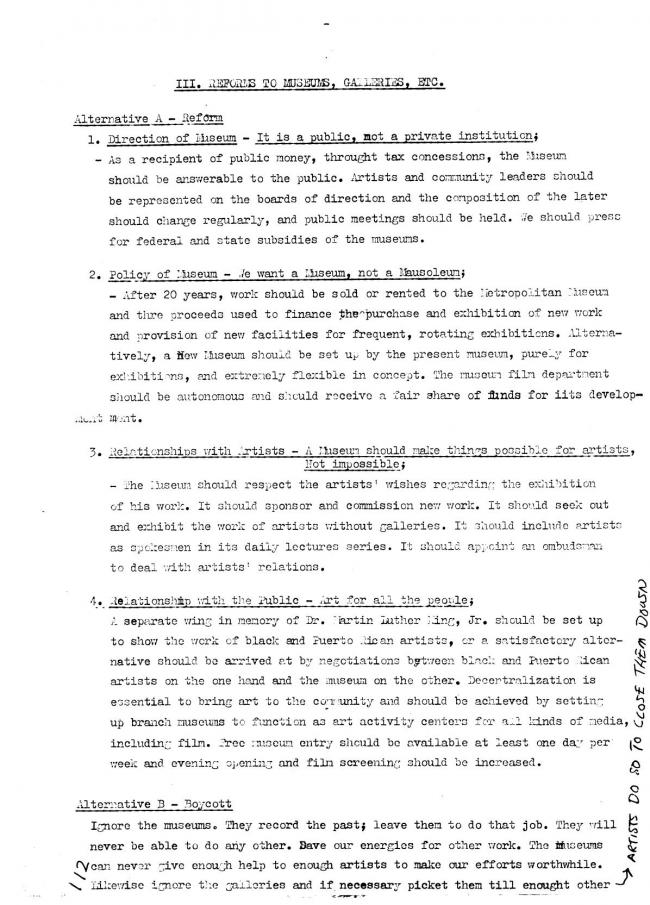 Art Workers Coalition (AWC), <em>Documents 1</em>, New York: Art Workers’ Coalition (AWC), 1969
