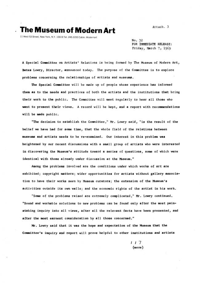 Art Workers Coalition (AWC), <em>Documents 1</em>, New York: Art Workers’ Coalition (AWC), 1969