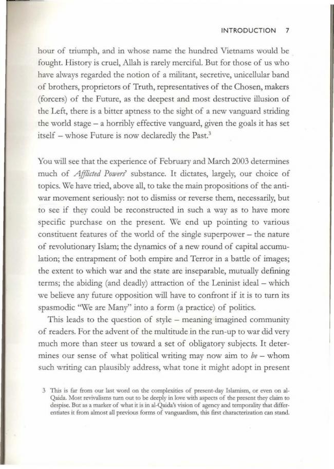 RETORT, <em>Afflicted Powers: Capital and Spectacle in a New Age of War</em> [Poderes afligidos. Capital y espectáculo en una nueva edad de guerra], Londres y Nueva York, Verso, 2005