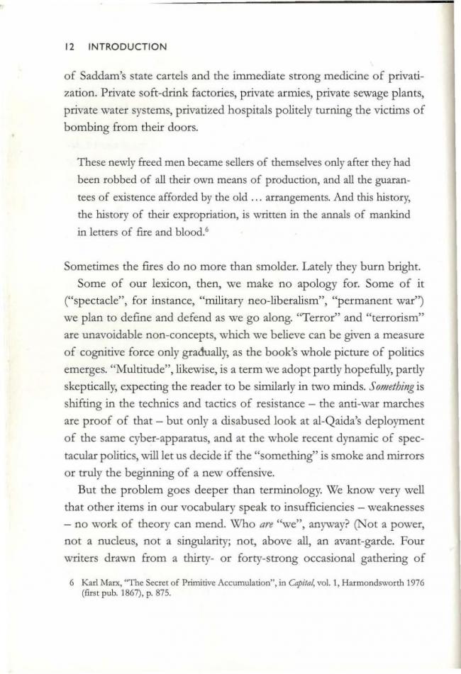 RETORT, <em>Afflicted Powers: Capital and Spectacle in a New Age of War</em> [Poderes afligidos. Capital y espectáculo en una nueva edad de guerra], Londres y Nueva York, Verso, 2005