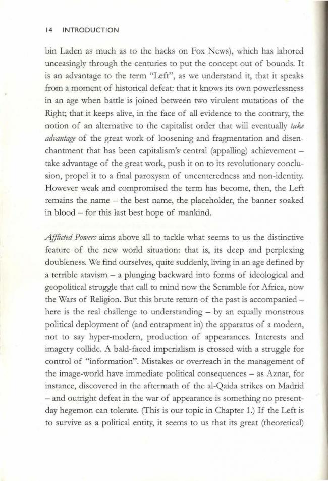 RETORT, <em>Afflicted Powers: Capital and Spectacle in a New Age of War</em> [Poderes afligidos. Capital y espectáculo en una nueva edad de guerra], Londres y Nueva York, Verso, 2005