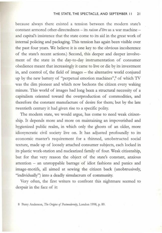 RETORT, <em>Afflicted Powers: Capital and Spectacle in a New Age of War</em> [Poderes afligidos. Capital y espectáculo en una nueva edad de guerra], Londres y Nueva York, Verso, 2005