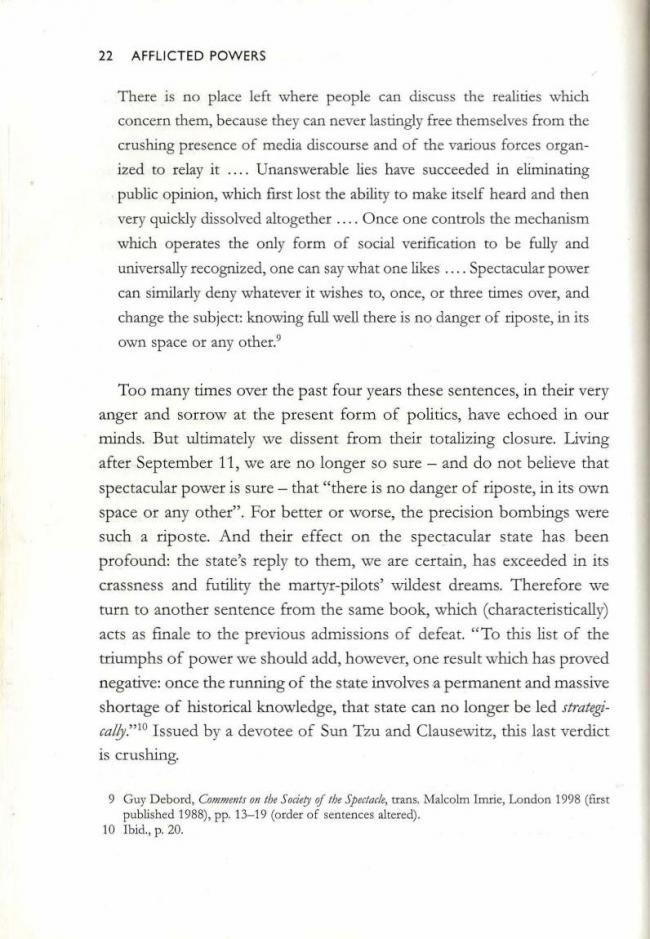 RETORT, <em>Afflicted Powers: Capital and Spectacle in a New Age of War</em> [Poderes afligidos. Capital y espectáculo en una nueva edad de guerra], Londres y Nueva York, Verso, 2005