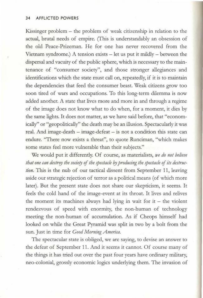 RETORT, <em>Afflicted Powers: Capital and Spectacle in a New Age of War</em> [Poderes afligidos. Capital y espectáculo en una nueva edad de guerra], Londres y Nueva York, Verso, 2005