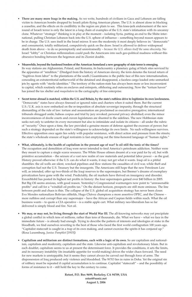 Folleto de RETORT, <em>All Quiet on the Eastern Front</em>, Berkeley, 3 de agosto, 2006