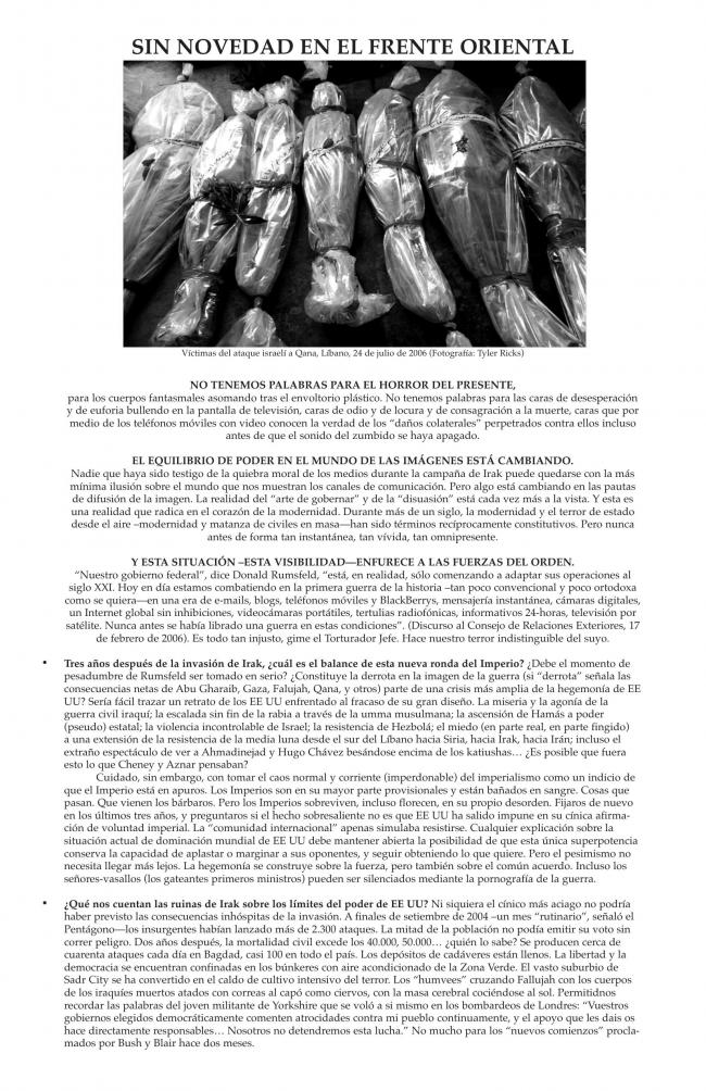 Folleto de RETORT, <em>All Quiet on the Eastern Front</em> [Sin novedad en el frente oriental], Berkeley, 3 de agosto, 2006