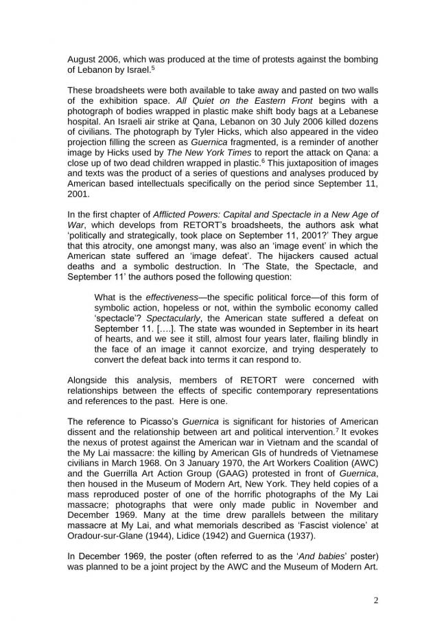 Essay by Francis Frascina, <em>Retort, Guernica, the 2006 Biennial of Seville, and Anti-War Protests</em>, July 2018