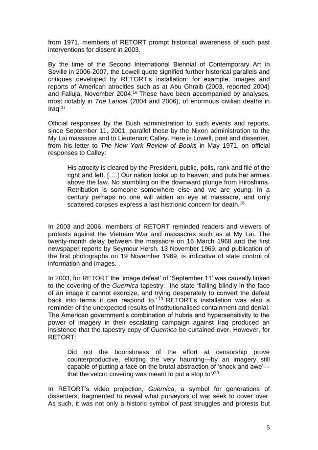 Essay by Francis Frascina, <em>Retort, Guernica, the 2006 Biennial of Seville, and Anti-War Protests</em>, July 2018