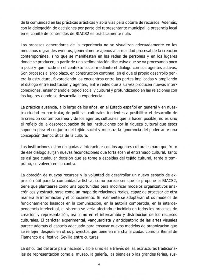 Comunicado de la Plataforma de Reflexión sobre Políticas Culturales, <em>¡Otra ¿BIACS? es posible!</em>, Sevilla, 30 de mayo, 2005