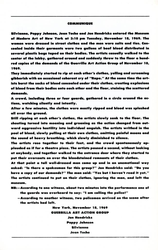 Art Workers' Coalition y GAAG, Llamamiento para la dimisión inmediata de todos los Rockefeller del patronato del Museum of Modern Art, Nueva York, 10 de noviembre, 1967