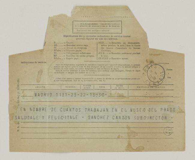 Francisco Sánchez Cantón's telegram to Pablo Picasso