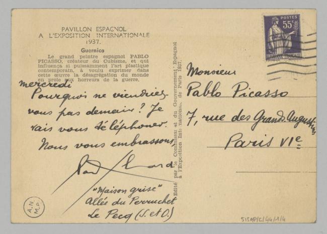 Postal de Paul Éluard para Pablo Picasso