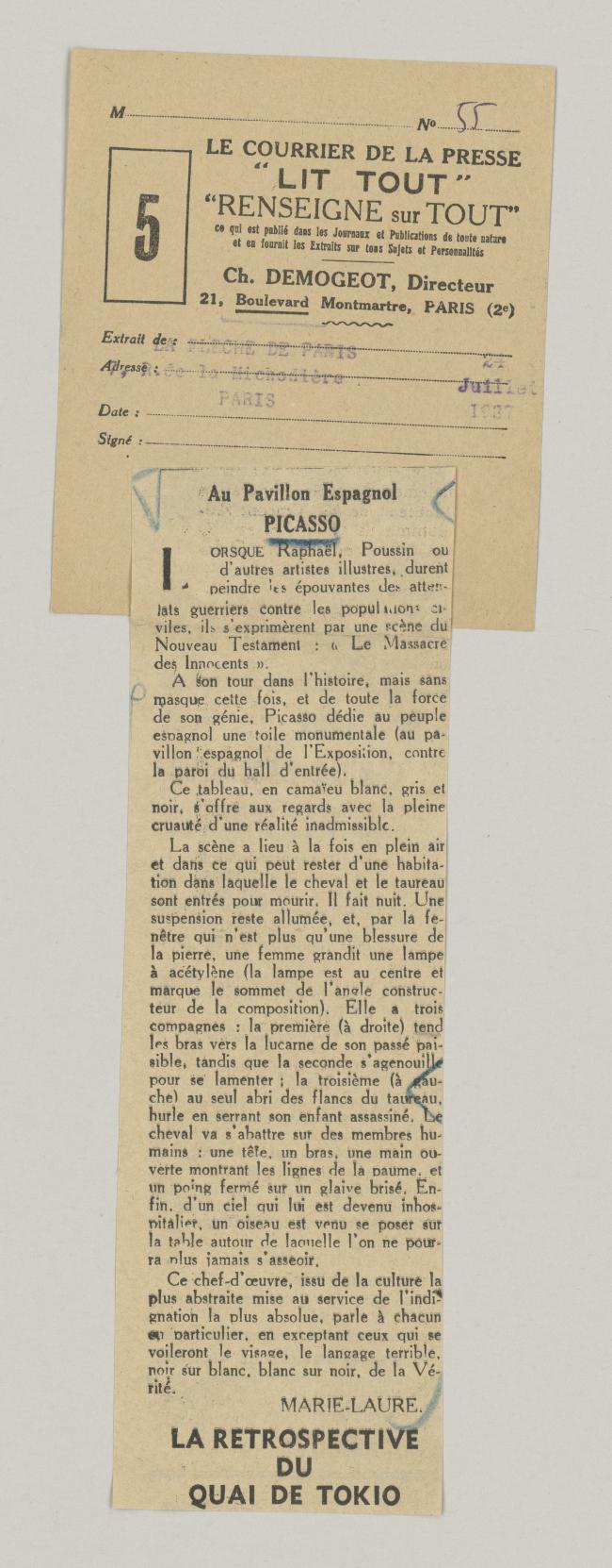 En el pabellón español. Picasso