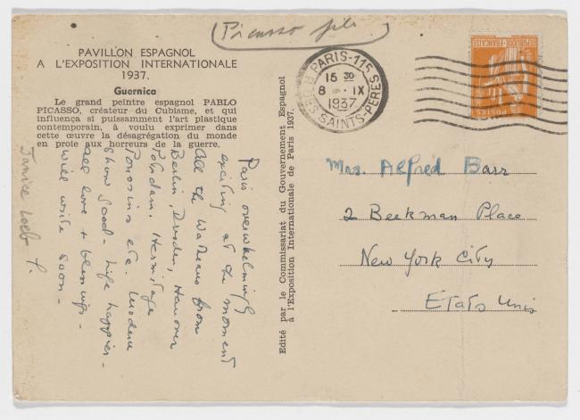 Denise Loeb's postcard to Alfred H. Barr Jr.