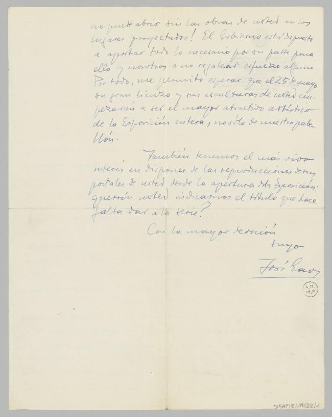 Carta de José Gaos a Pablo Picasso