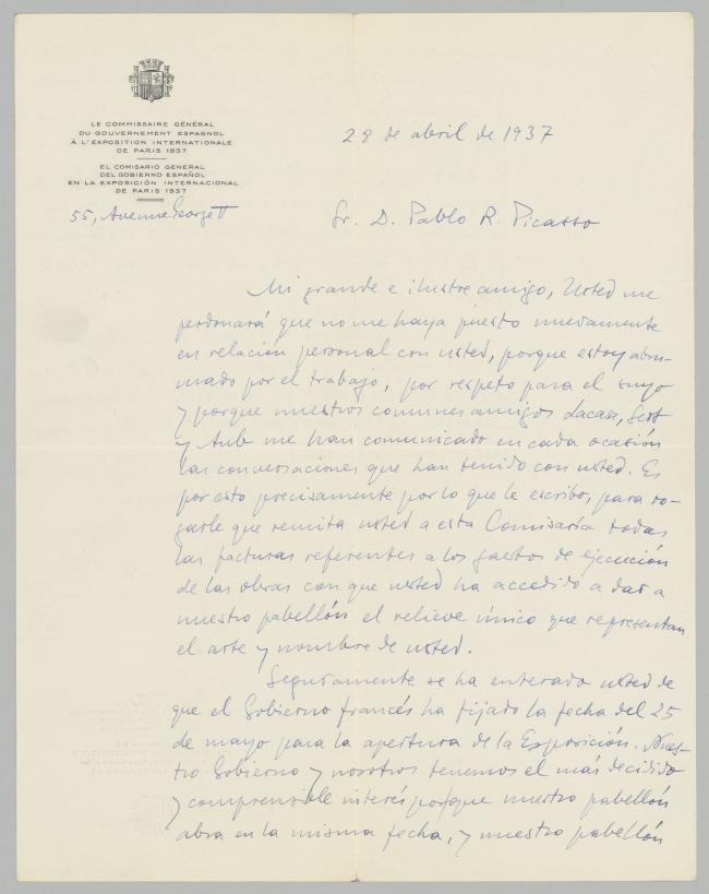 Carta de José Gaos a Pablo Picasso