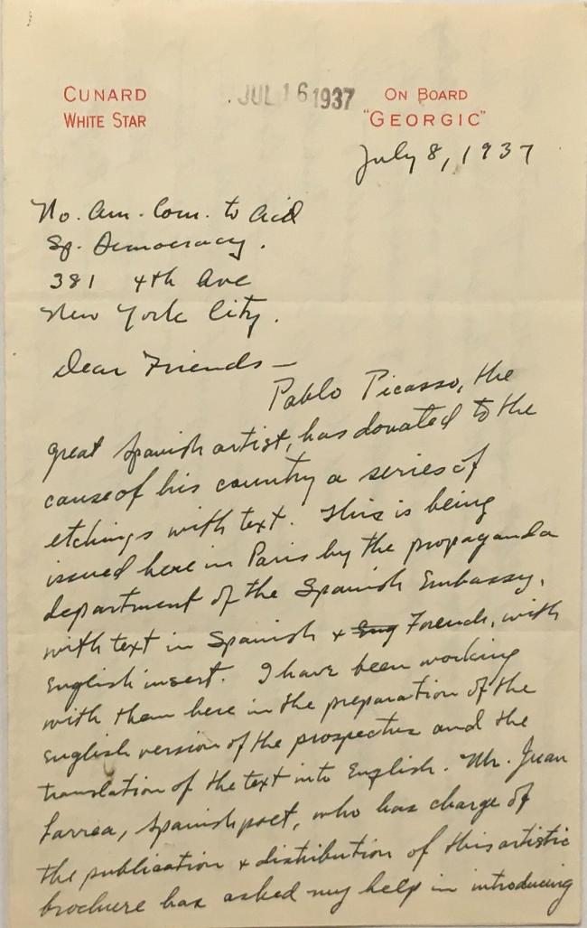 Carta de Paul P. Rogers al North American Committee to Aid Spanish Democracy