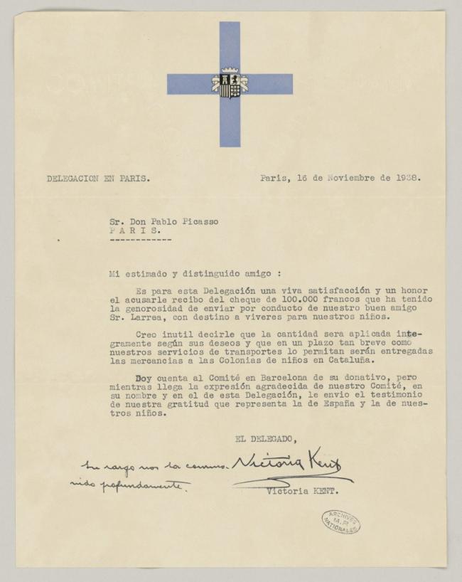 Victoria Kent's letter to Pablo Picasso