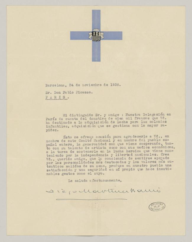 Carta de Diego Martínez a Pablo Picasso