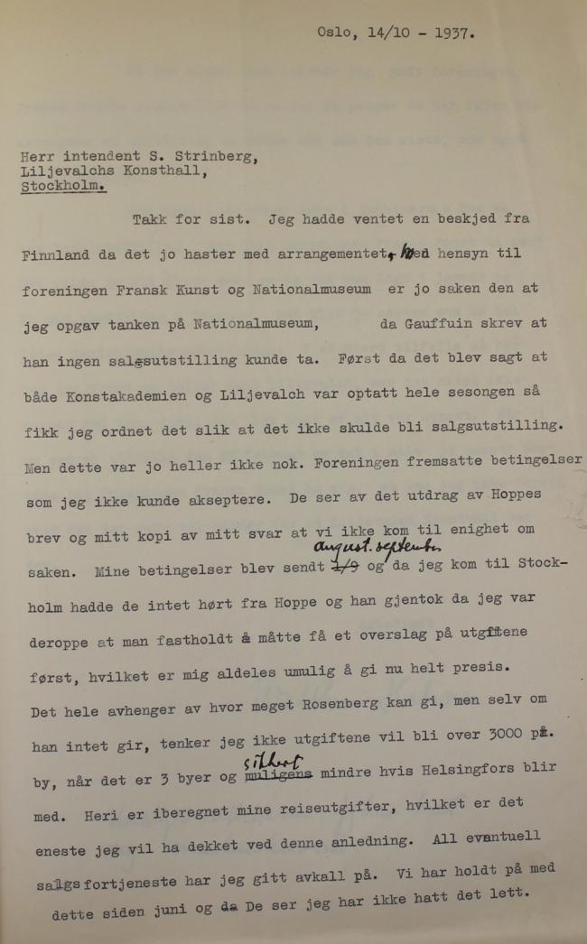 Correspondencia entre Liljewalchs Konsthall de Estocolmo y otras instituciones