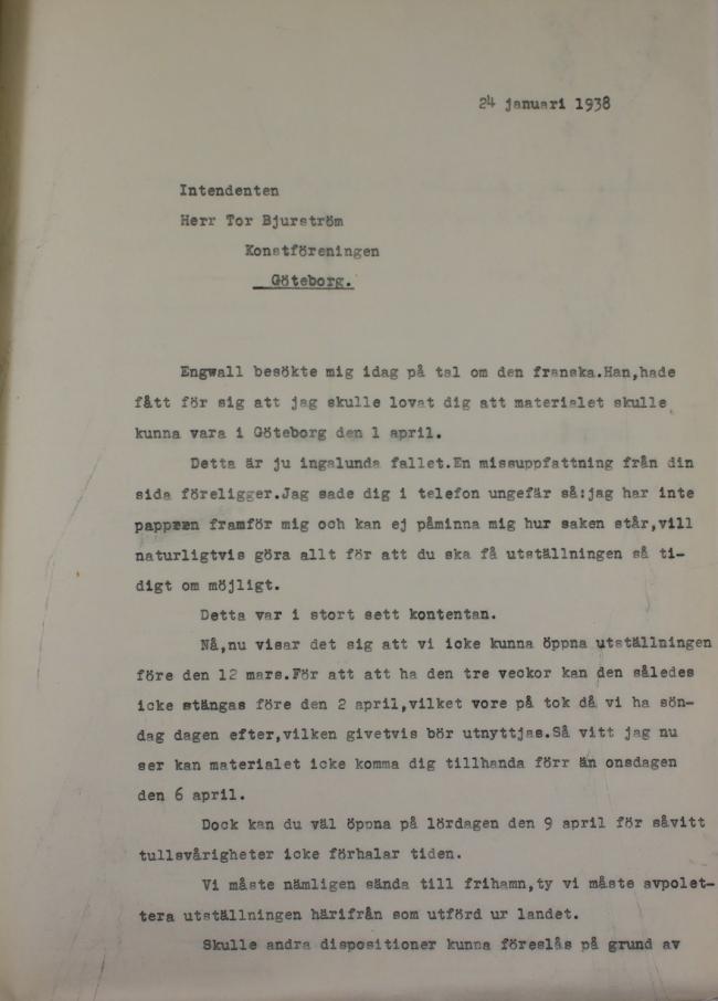 Correspondencia entre Liljewalchs Konsthall de Estocolmo y otras instituciones