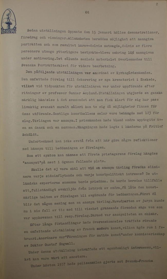 Correspondencia entre Liljewalchs Konsthall de Estocolmo y otras instituciones