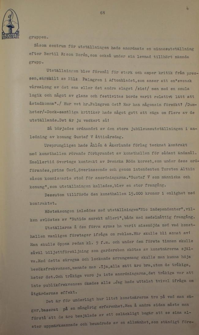 Correspondencia entre Liljewalchs Konsthall de Estocolmo y otras instituciones