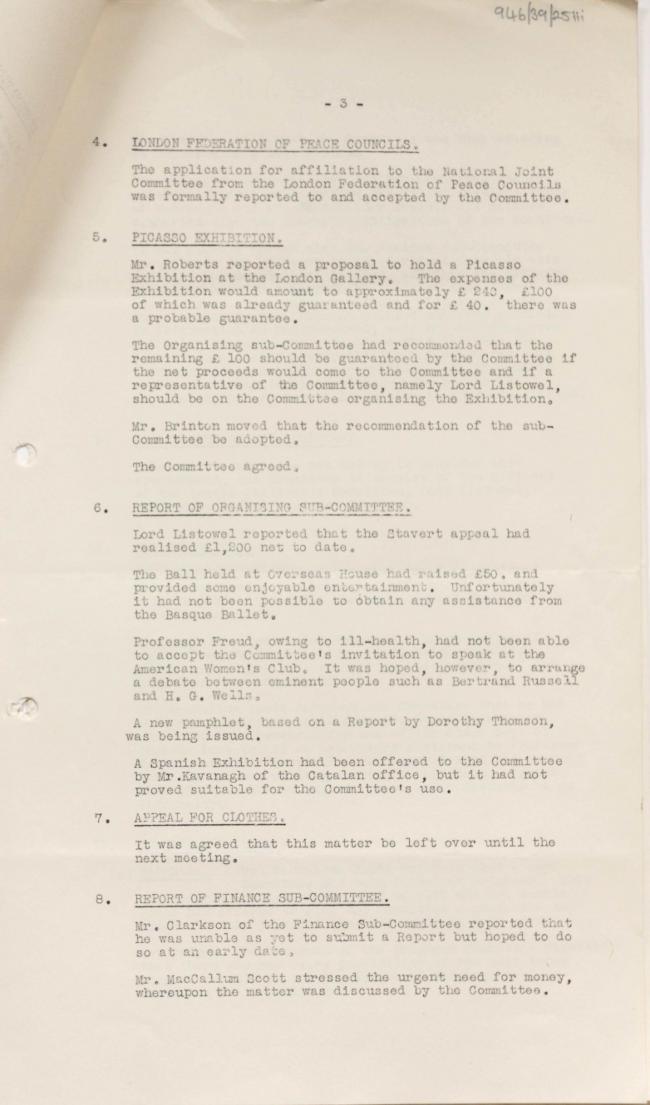 Actas del National Joint Committee For Spanish Relief