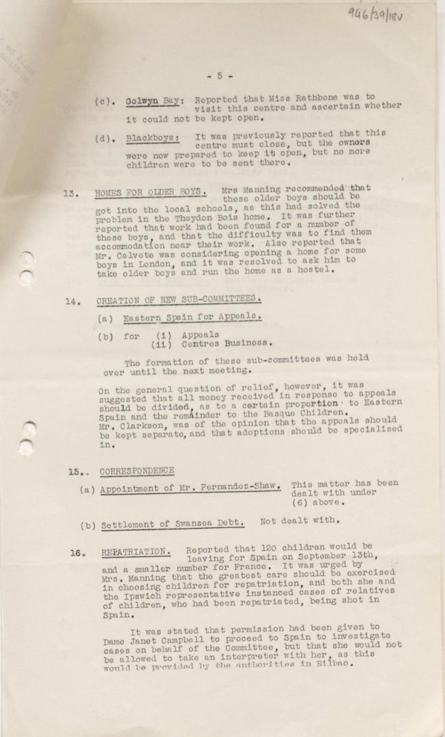 Actas del National Joint Committee For Spanish Relief