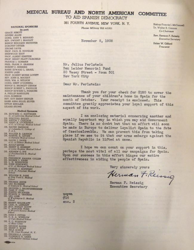 Carta de Herman F. Reissig a Julius Perlstein