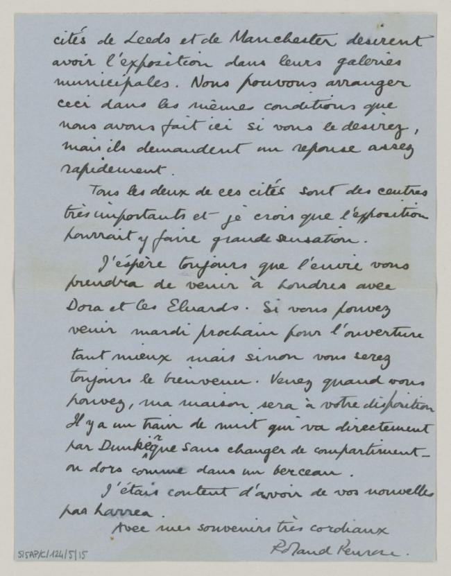 Carta de Roland Penrose a Pablo Picasso del 30 de septiembre de 1938