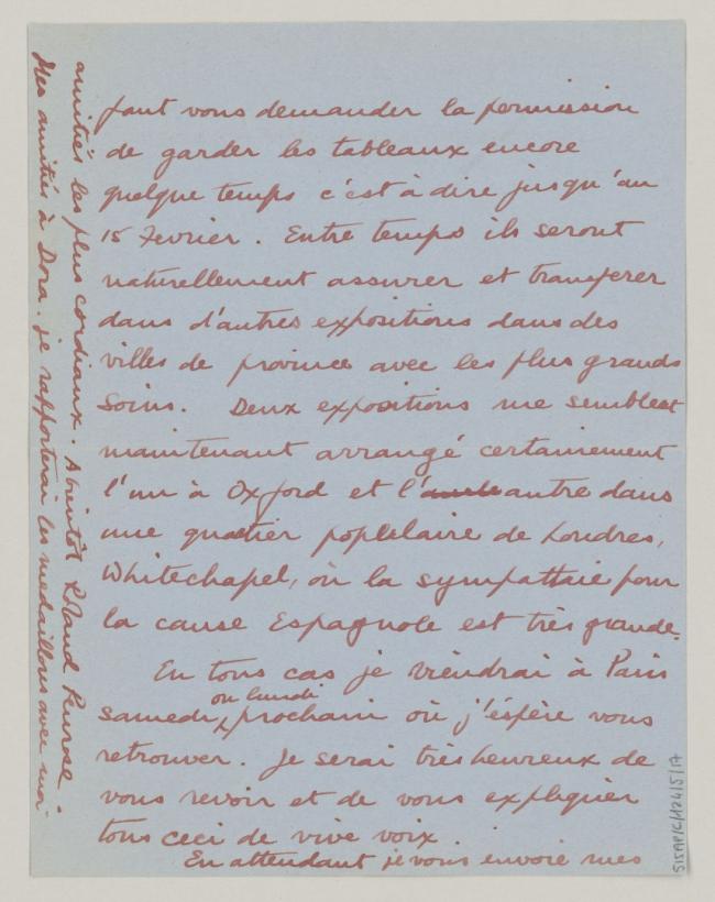 Carta de Roland Penrose a Pablo Picasso del 6 de noviembre de 1938