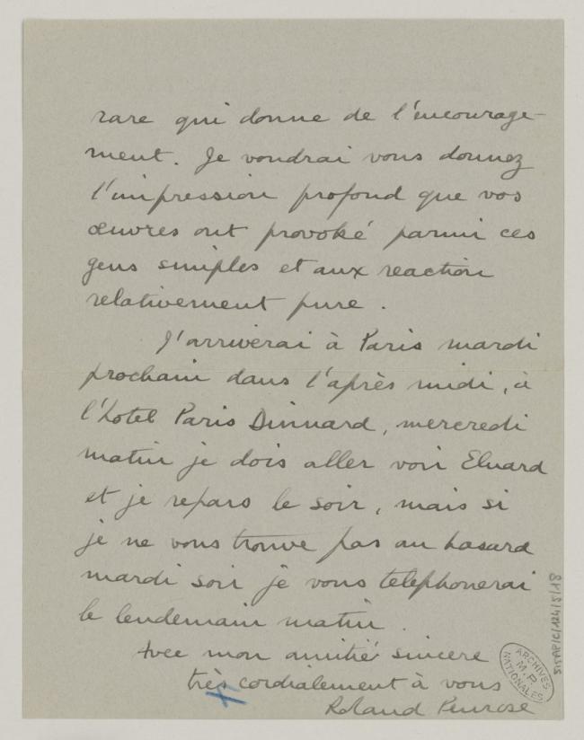 Roland Penrose's letter to Pablo Picasso, dated 21 January 1939