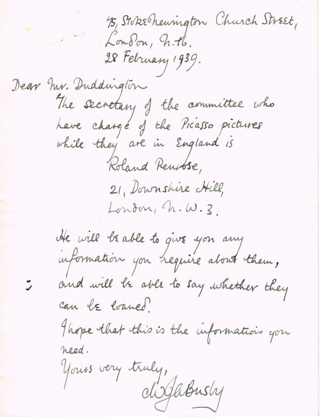 Carta de W. J. A. Busby a J.N. Duddington