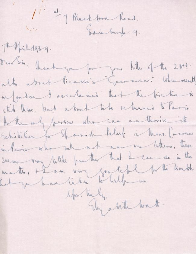 EN Carta de Elizabeth Watt a J.N. Duddington