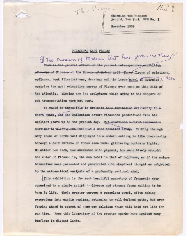 Texto de la conferencia «Picasso's last period»