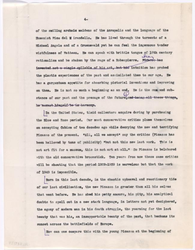 Texto de la conferencia «Picasso's last period»