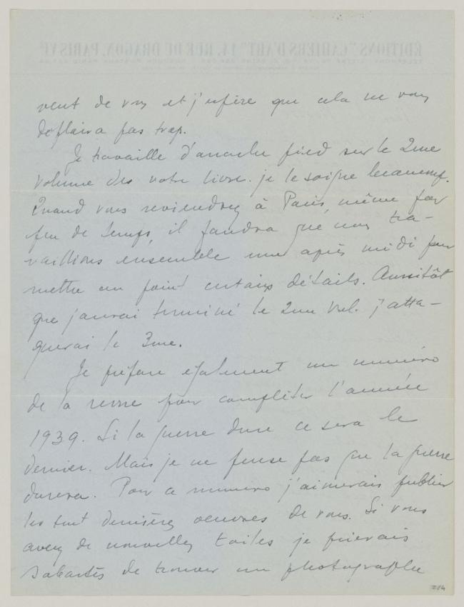 Carta de Christian Zervos a Pablo Picasso