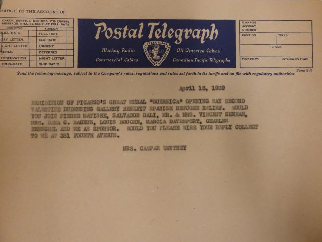 Telegrama de Caspar Whitney a Ernest Hemingway 