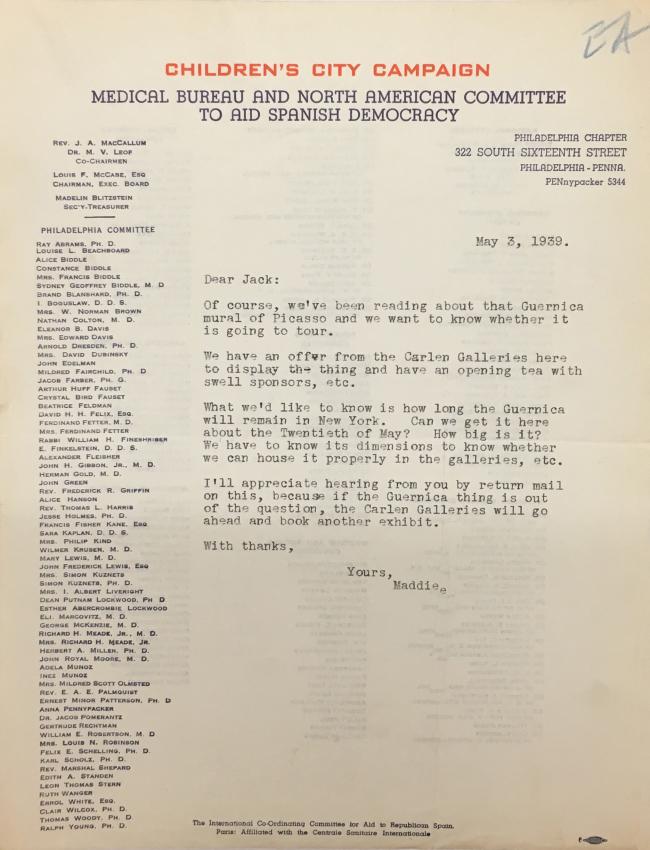 Carta del Medical Bureau and North American Committee al Comité de Exposición