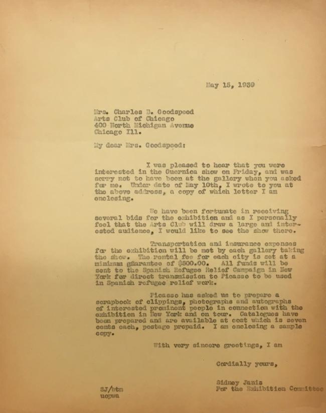 Carta de Sidney Janis a Charles Goodspeed del 15 de mayo de 1939