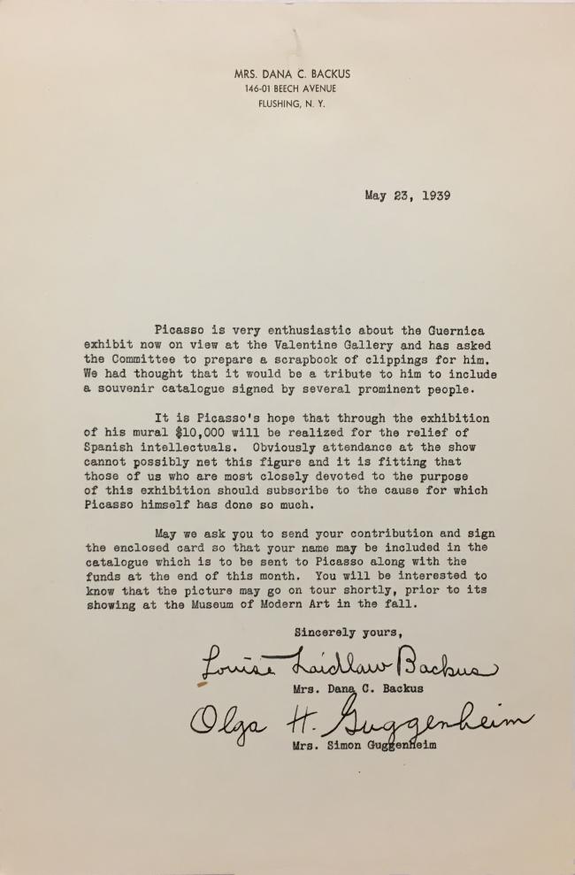 EN Carta tipo de Simon Guggenheim y Dana C. Backus para pedir donaciones