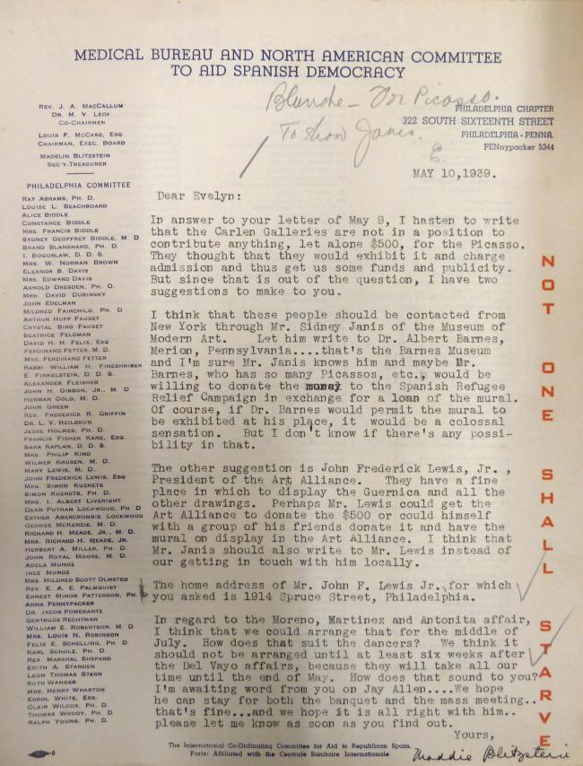 Carta del Medical Bureau and North American Committee a Evelyn Ahrend