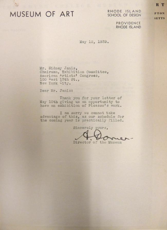 Carta de Alexander Dorner a Sidney Janis