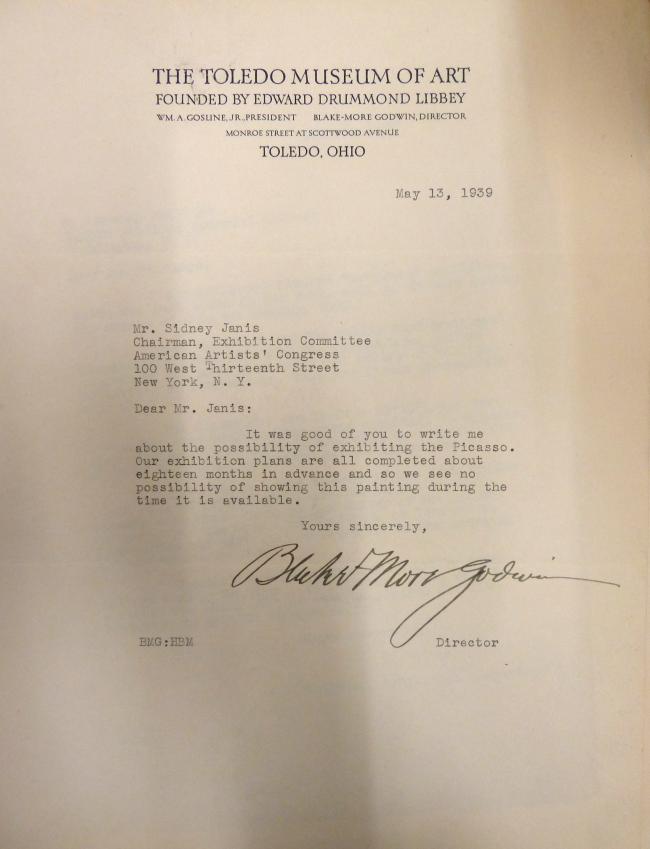 Carta de Blake-More Godwin a Sidney Janis