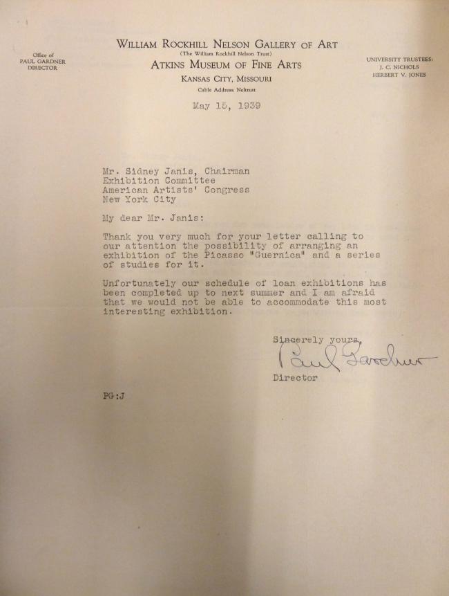 Carta de Paul Gardner a Sidney Janis