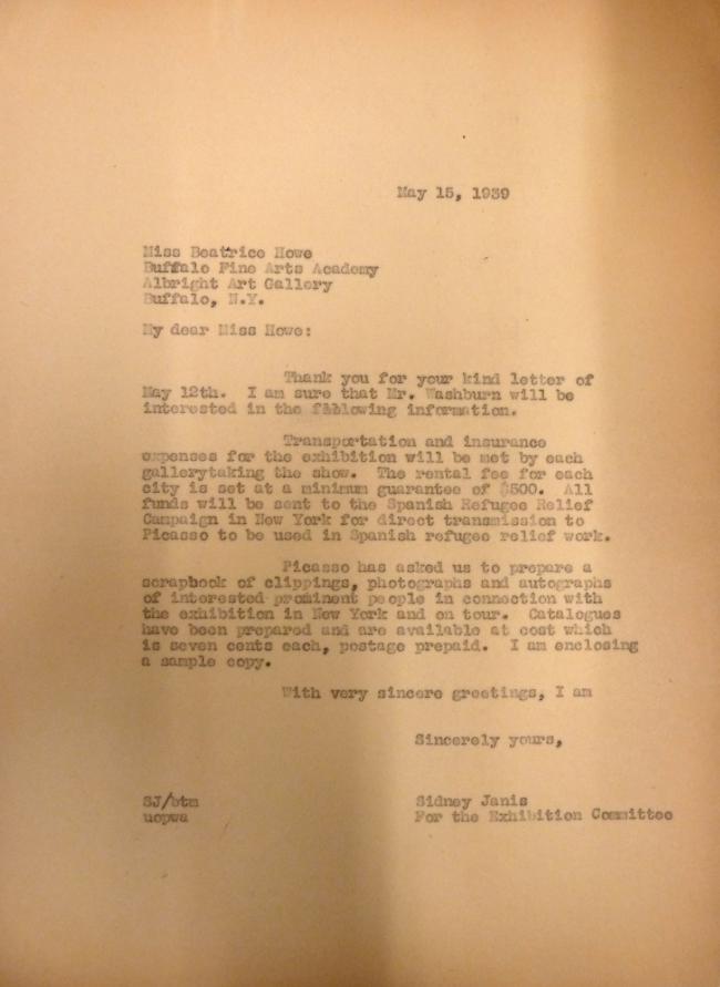Carta de Sidney Janis a Beatrice Howe